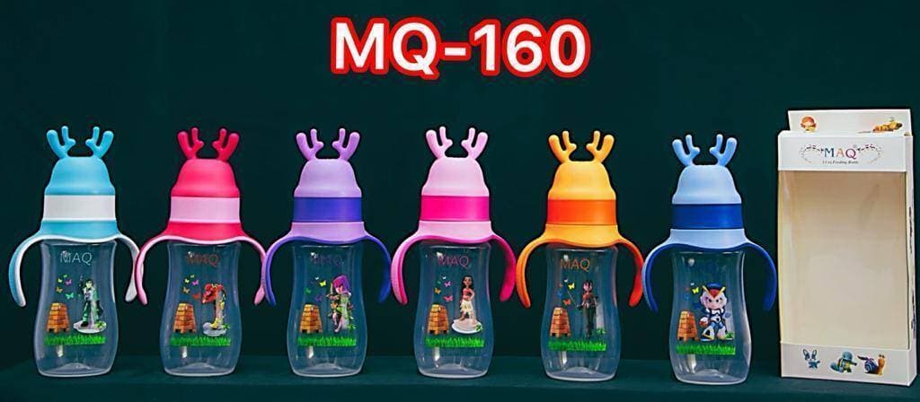 MAQ Baby Colored Handle Cute Character Feeder 330ml/11oz Wide Neck Feeding Bottle With Teether Cap/ Imported Made/ BPA Free - 1 Piece