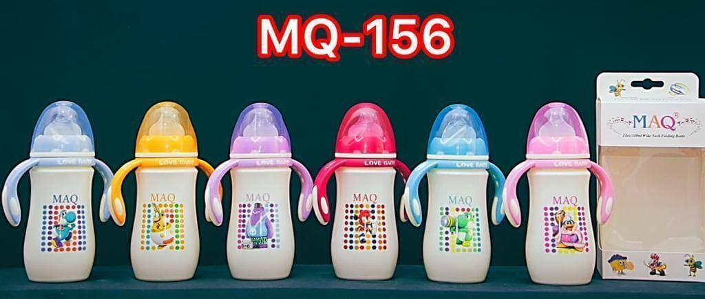 MAQ Baby Colored Handle Cute Character Feeder 330ml/11oz Wide Neck Feeding Bottle/ Imported Made/ BPA Free - 1 Piece