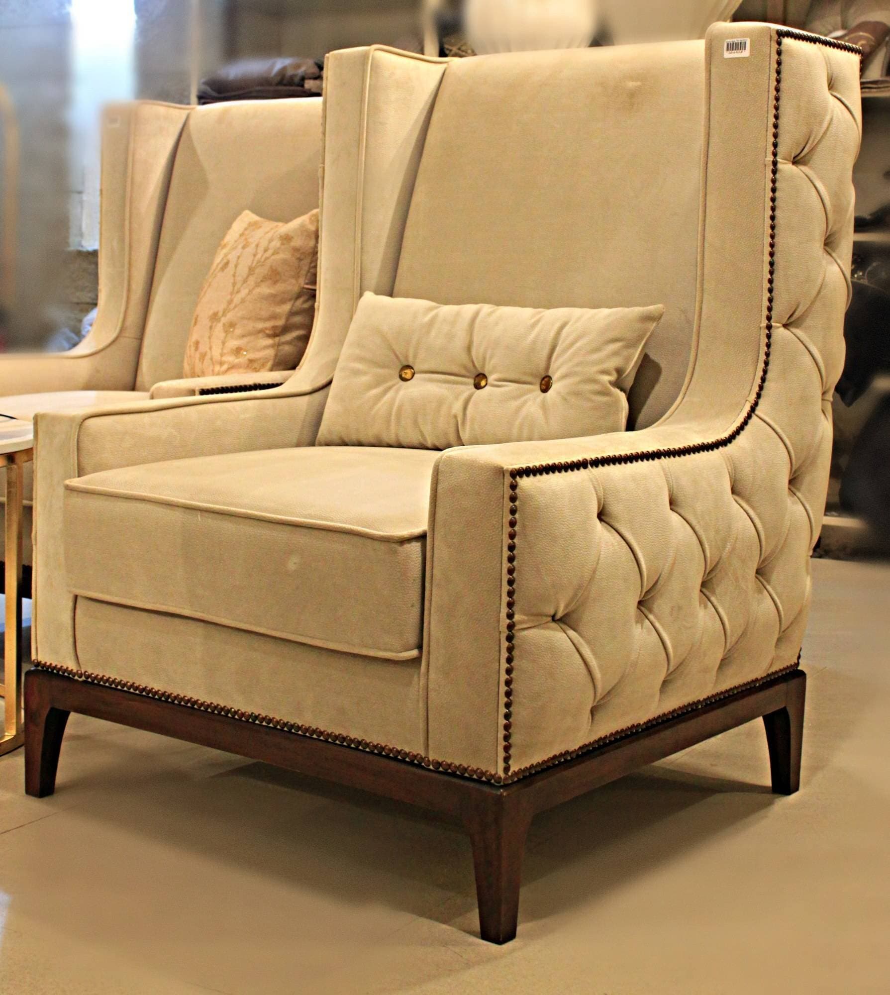 Tufted Side Wing Chair (light Beige)