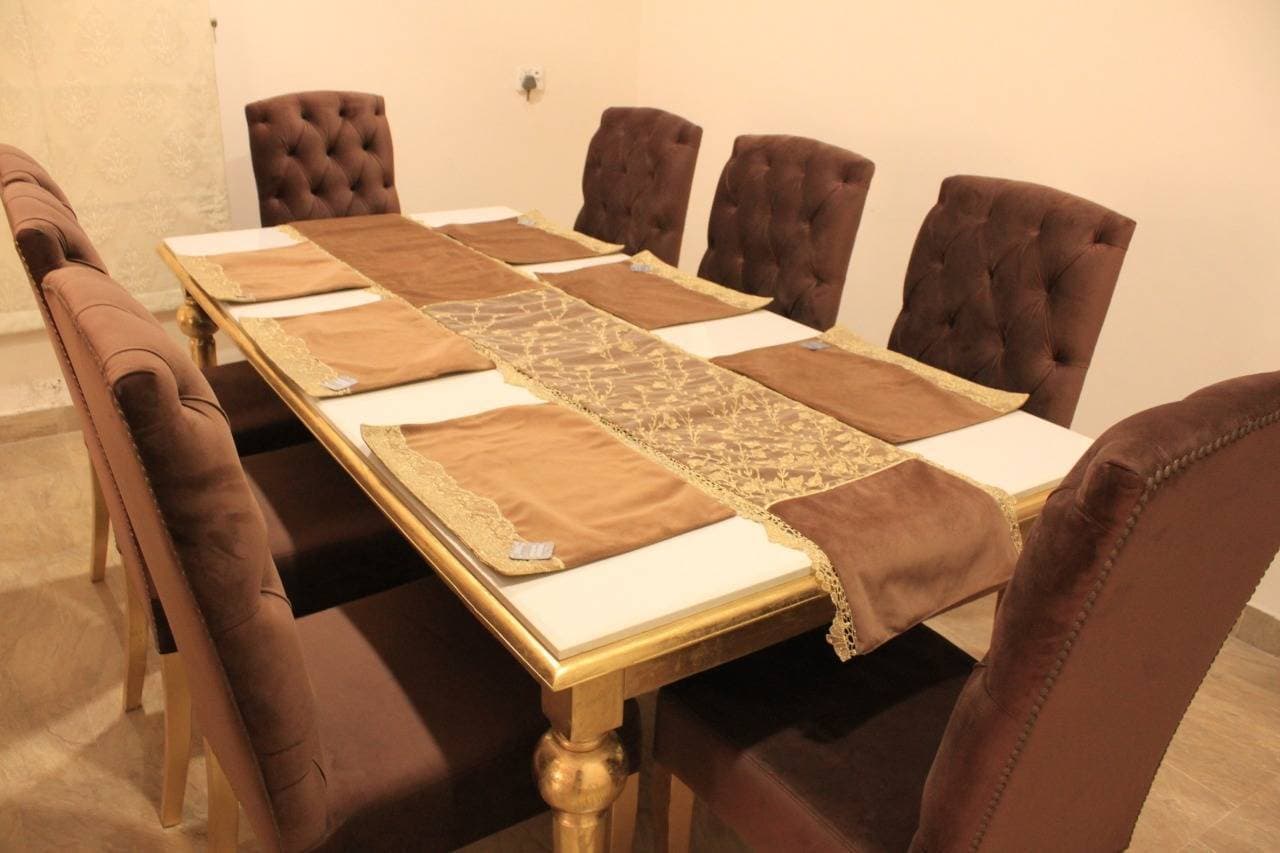 Marble Top Dinning Table With 8 Chair - 1 Set