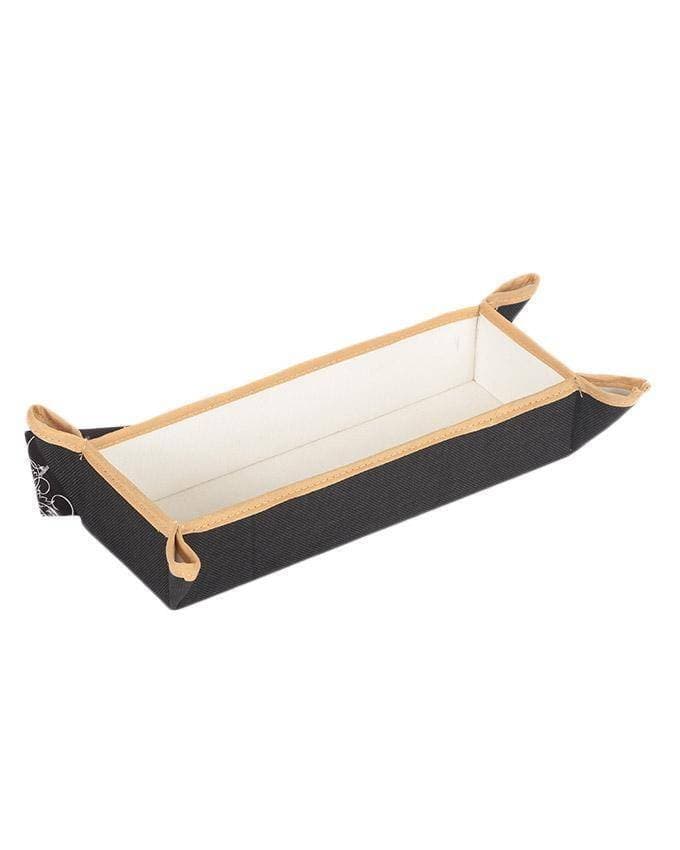 Black Suede Plain Rectangle Cutlery Tray