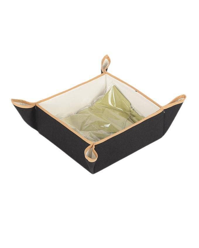 Black Suede Plain Bread Basket with Napkin