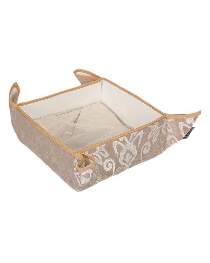 Beige Suede Embroidered Bread Basket