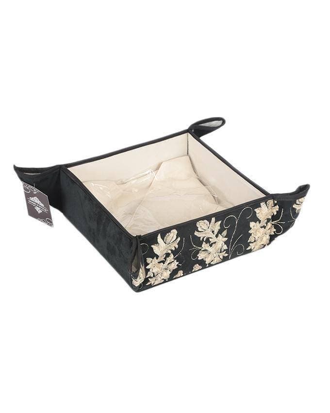Brown Suede Embroidered Bread Basket
