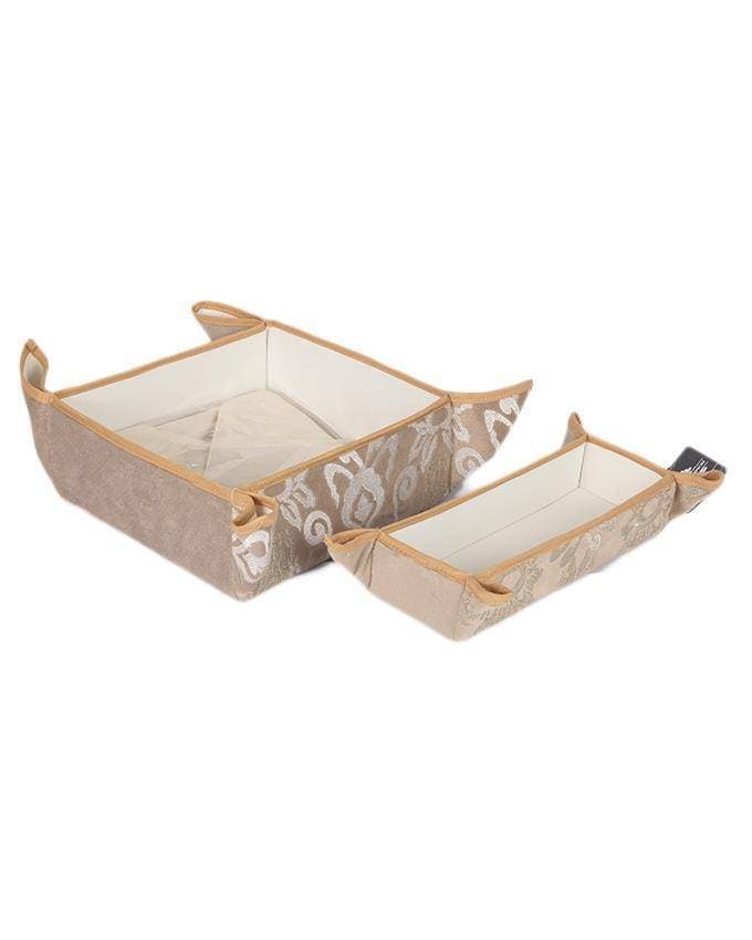Beige Suede Embroidered Folding Snap Tray