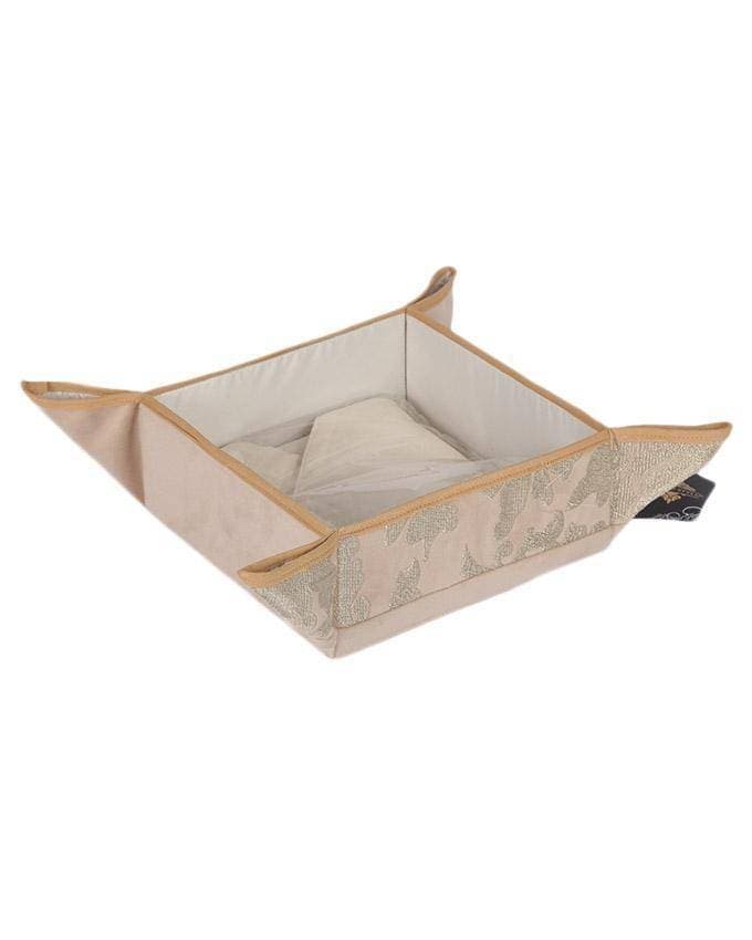 Beige Suede Embroidered Decorative Bread Basket With Napkin
