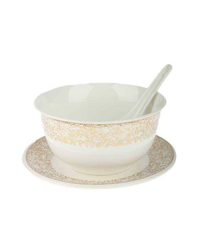 Glory Bone China Soup Pot Bowl Set With Serving Stand