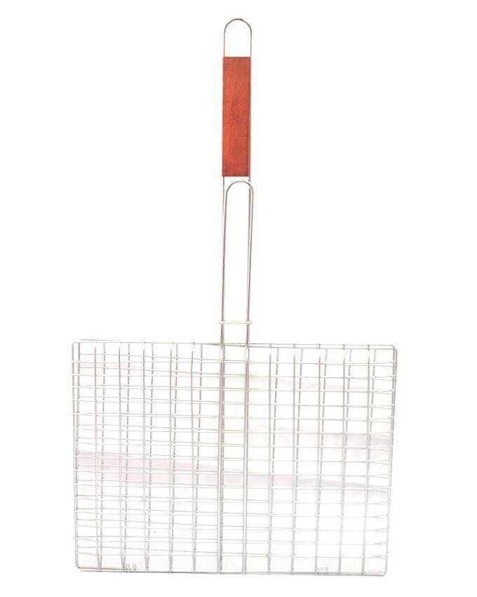 Jumbo BBQ Square Grill Pan Wooden Handle 16 x 12 Inches