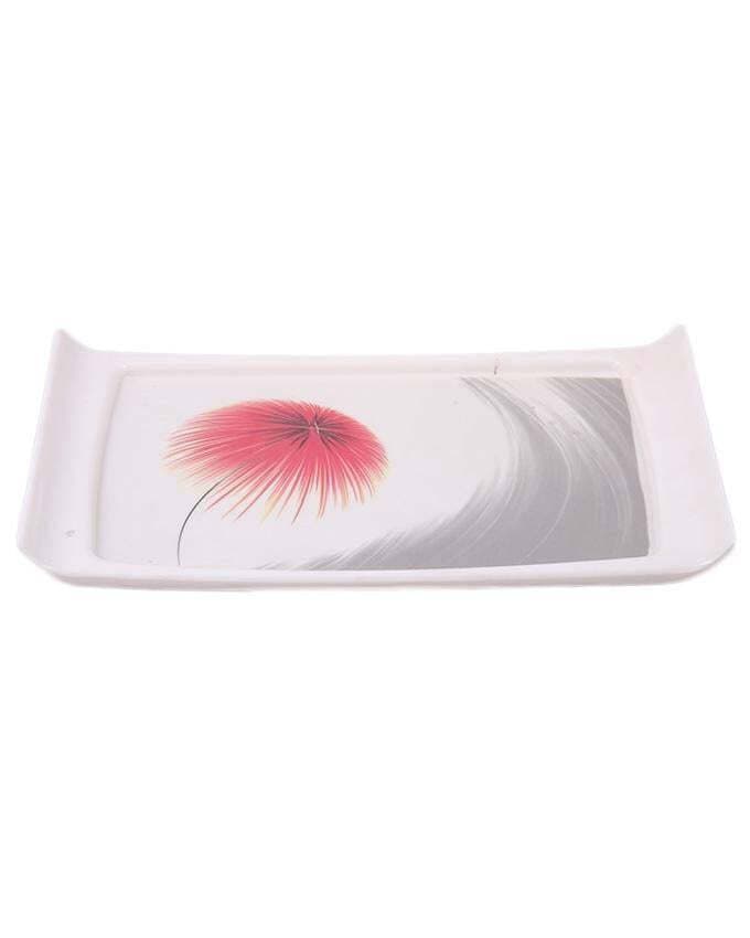 Rectangle Shape White Plastic Tray with Flower Printed Design