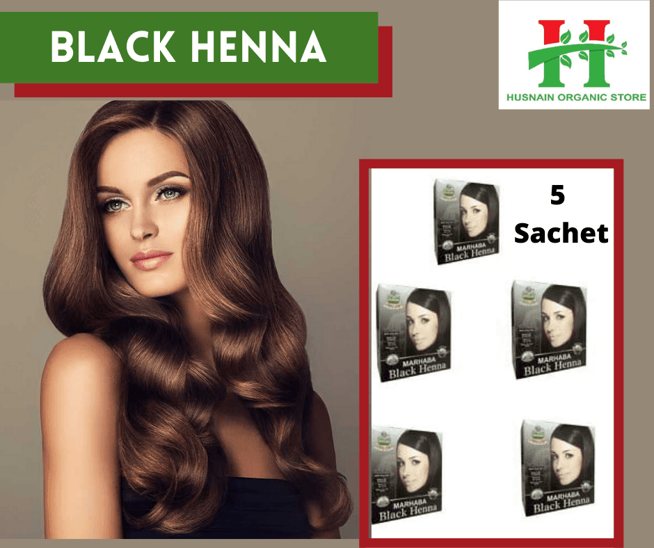 Husnain Organic Store - Marhaba Black Henna Turn Grey Hairs Into Black - 5 Sachet