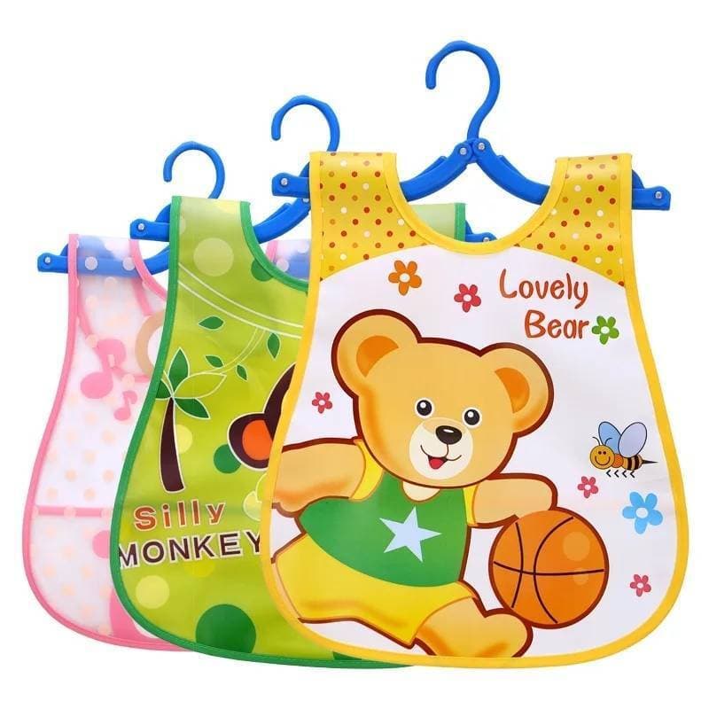 Pack Of 3 Adjustable Waterproof Baby Plastic Bib - Multi Color