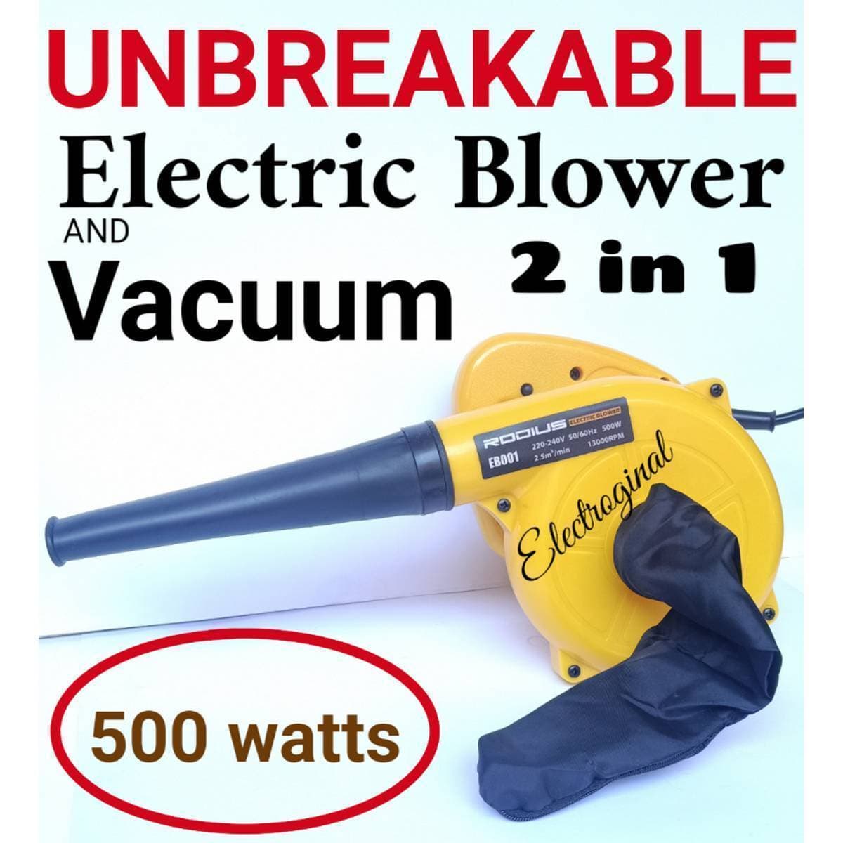 Brand Inside - Unbreakable Electric Air Blower And Vacuum Cleaner 2 In 1 500 Watts