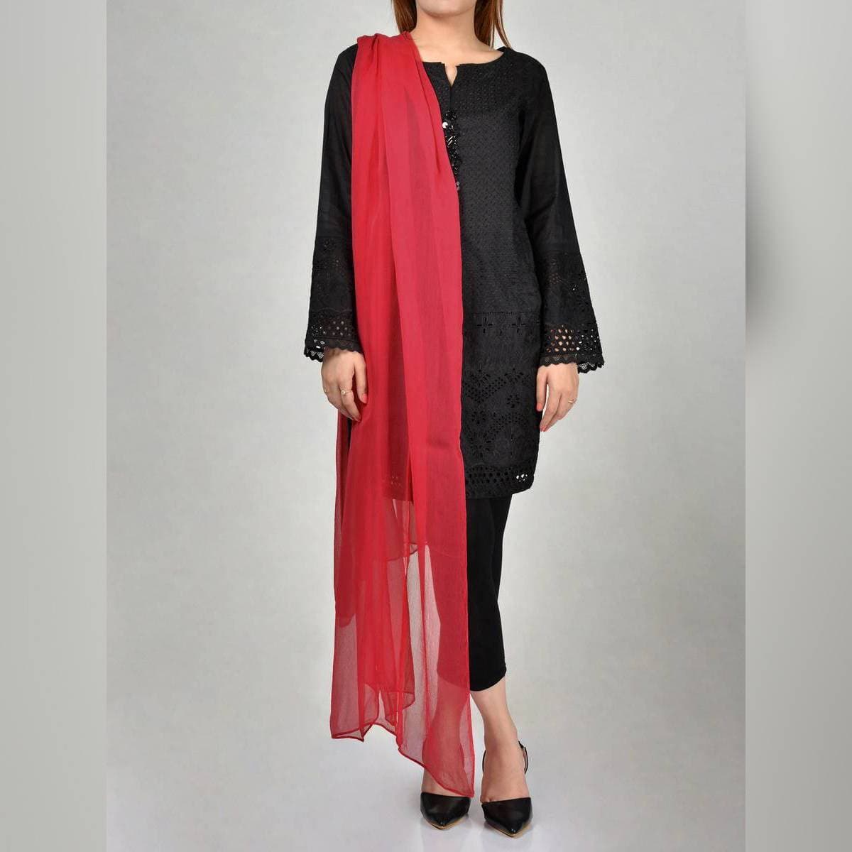 Mehroon Crinkle Chiffon Dupatta - B10