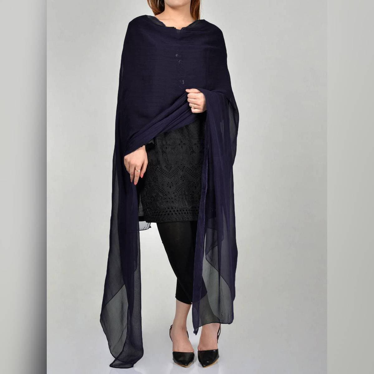 Black Crinkle Chiffon Dupatta - B8
