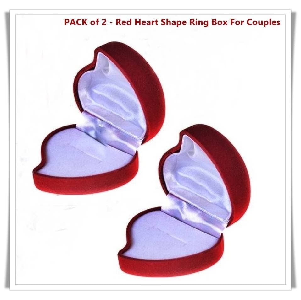 Pack of 2 - Red Heart Shape Ring Box for Couples