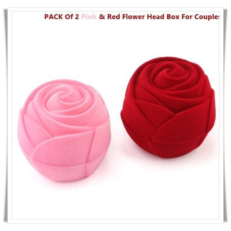 Pack of 2- Pink & Red Flower Head Ring Box for Couples
