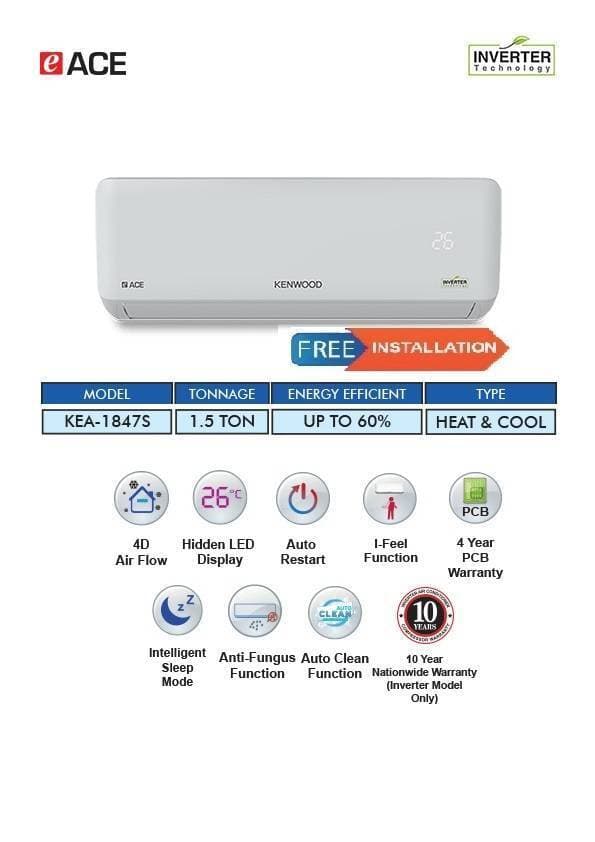 Kenwood 1.5 Ton Split AC - KEA-1847S E ACE