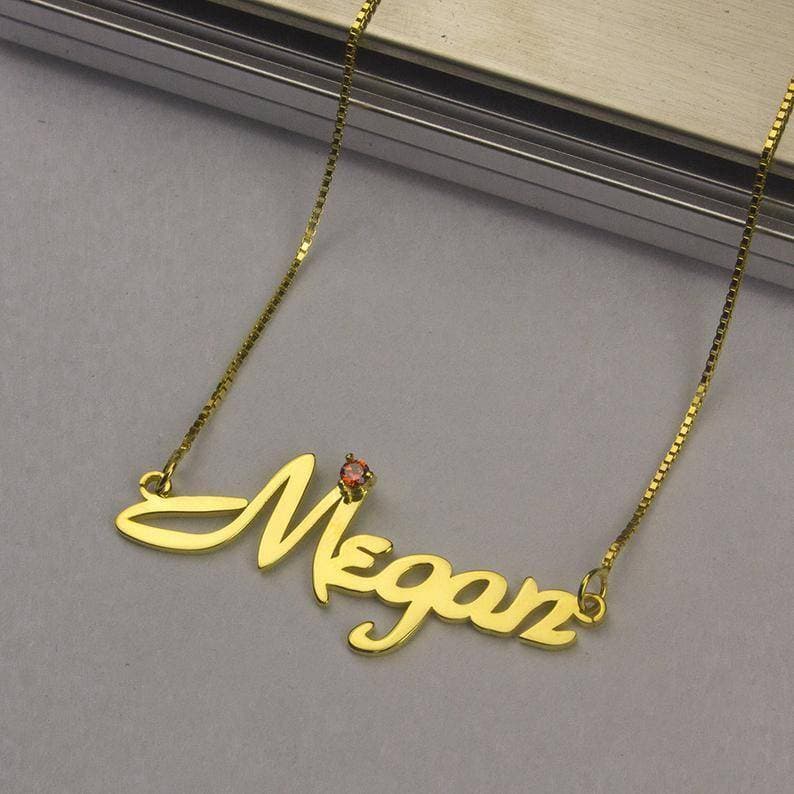 24c Gold Plated Name Necklace With Gem Stone
