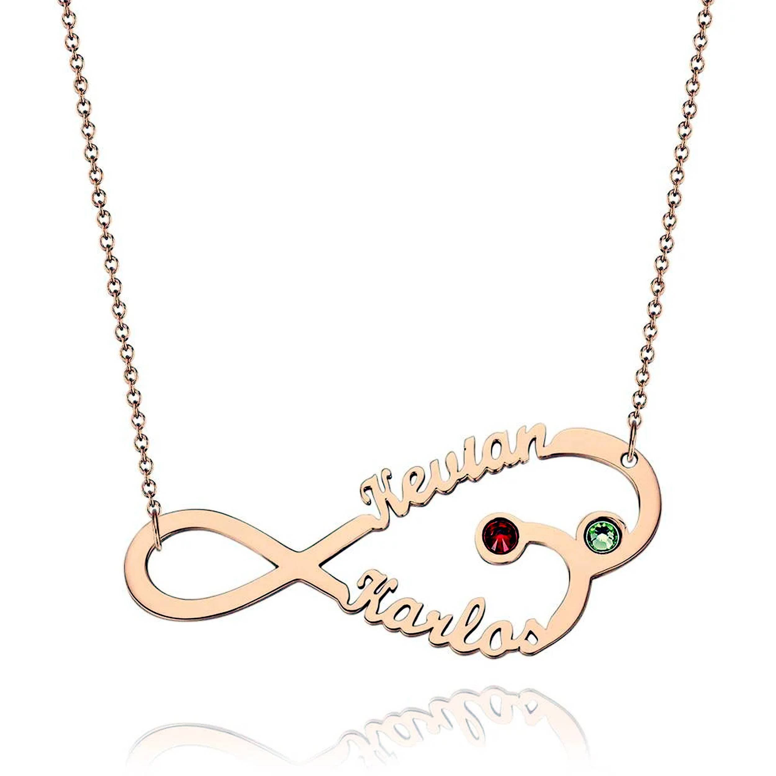 24C Gold Plated Infinity Double Name Necklace with Gem Stone
