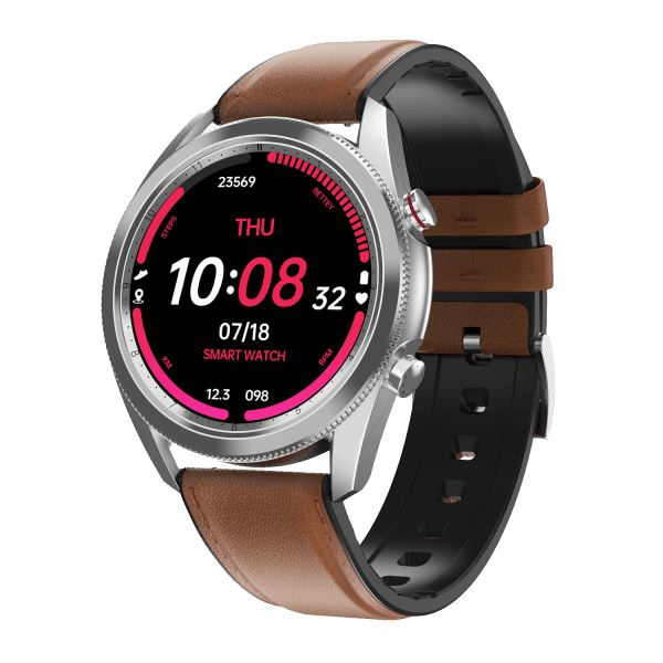 LUNIO Smart Watch Silver, Brown Leather Fancy Strap