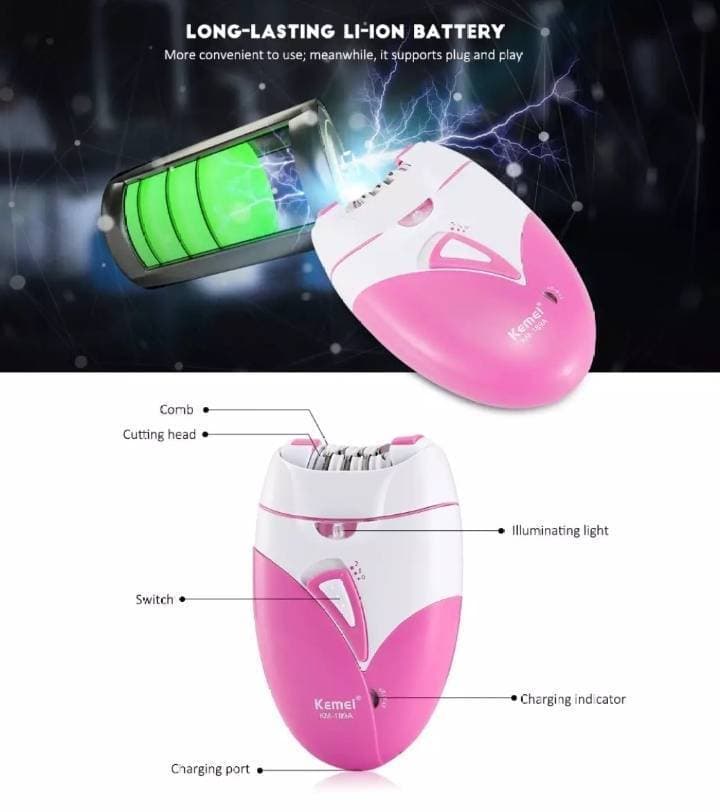 Kemei Women Electric Rechargeable Epilator Shaver For ladies