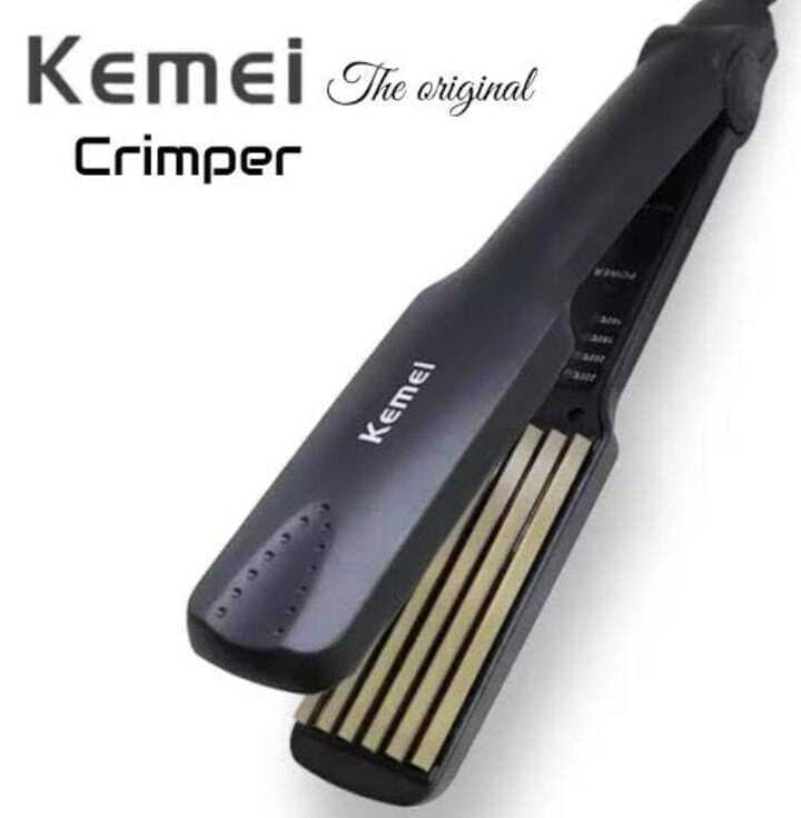 Kemei 332 - Professional Hair Crimper Wide Plate Temperature Control Instant Heating - Black