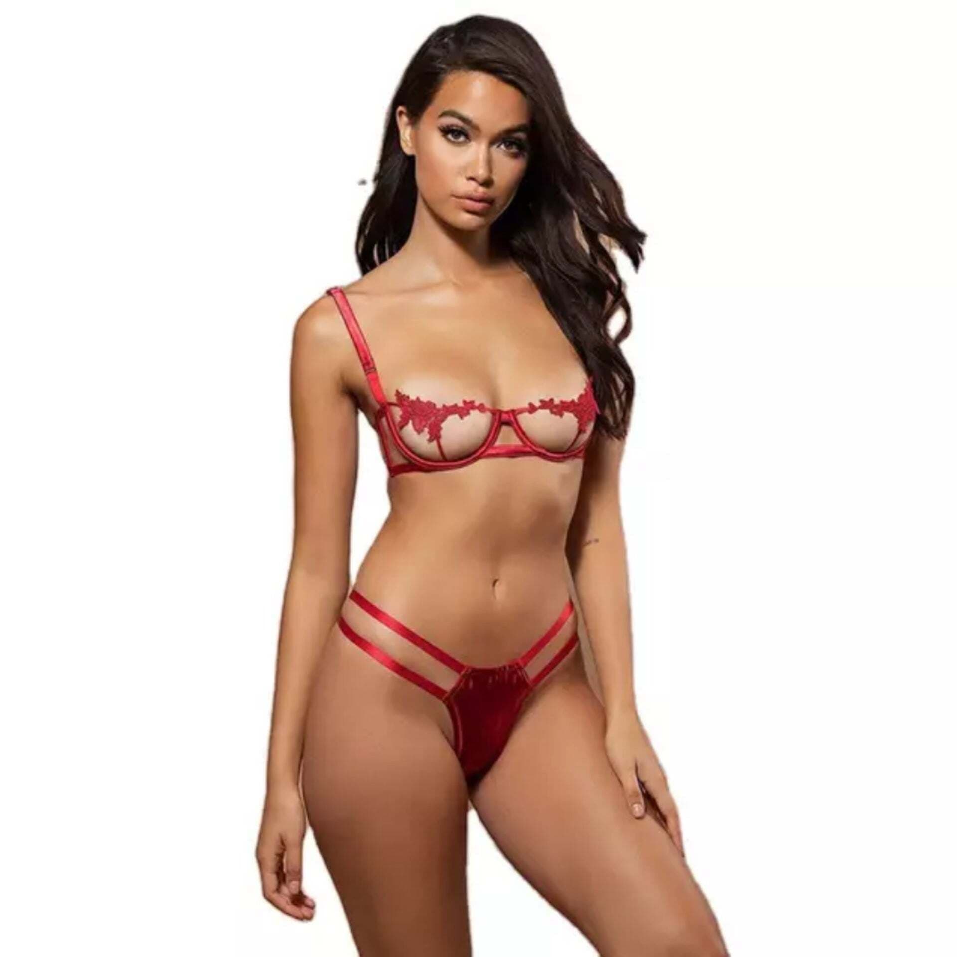 Two-Pieces Sexy Unique Design Floral Bra & Panty Sexy Lingerie For Women - Red