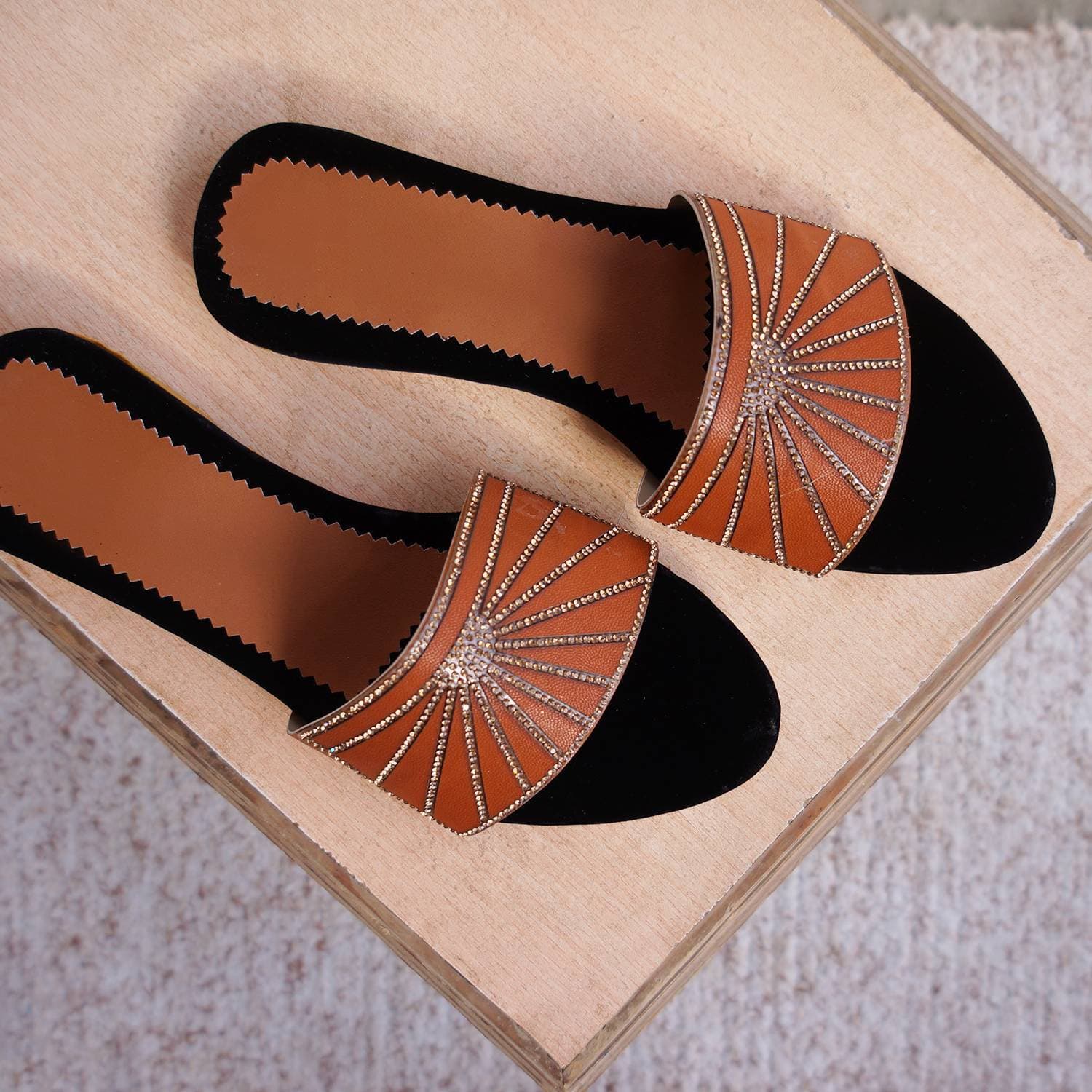 Leather & Velvet Flat for Girls - Brown