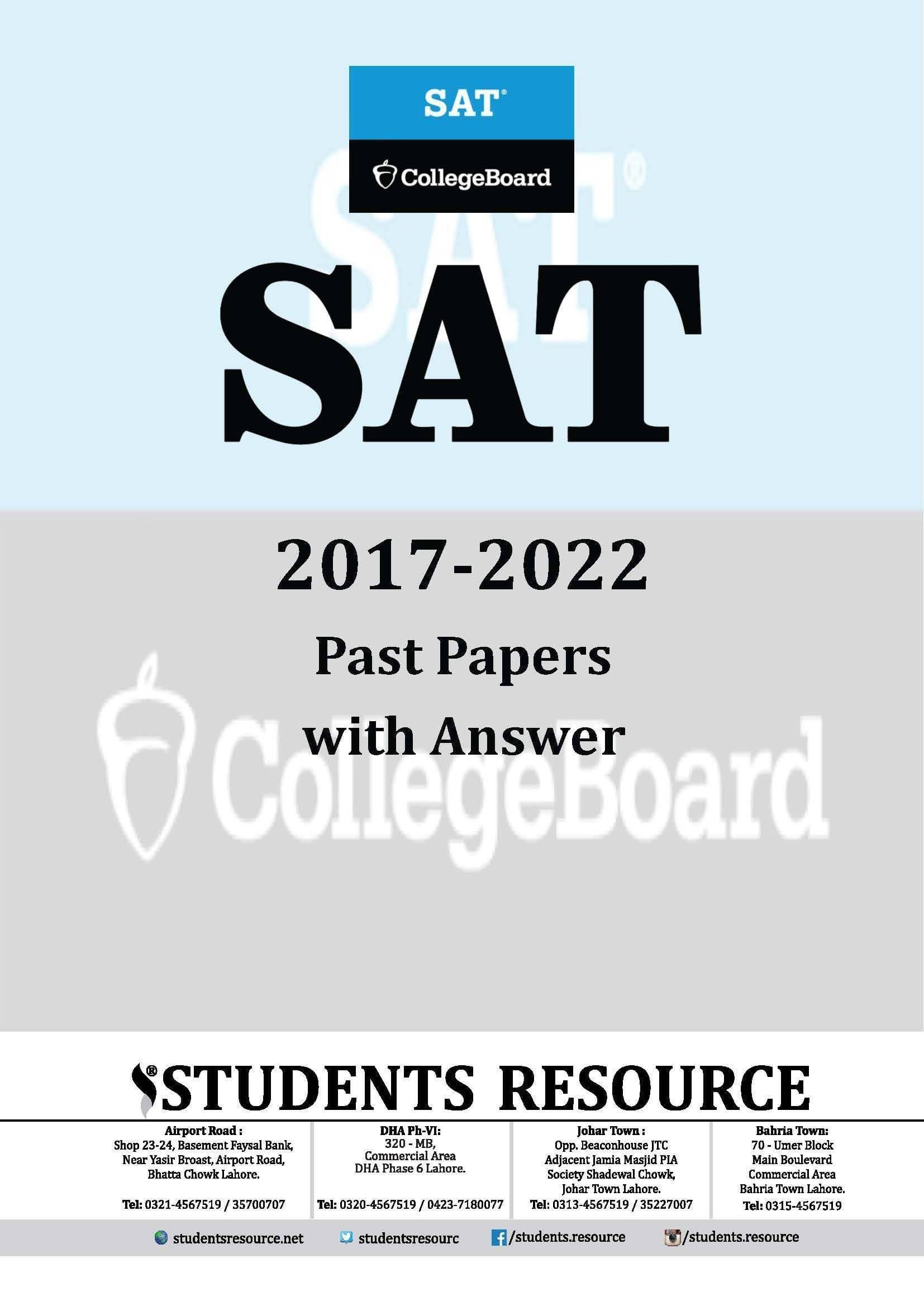 Sat College Board Actual Past Papers With Answers And Detailed Explanations From March 2017 To May 2022