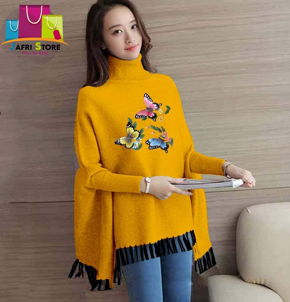 Winter Collection Ladies Printed Poncho - Yellow