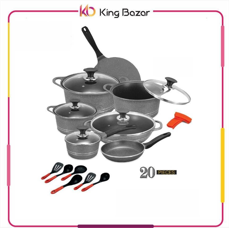 Sonex Eden Plus 18 Pieces Cookware Set Marble Coating with Glass Lids