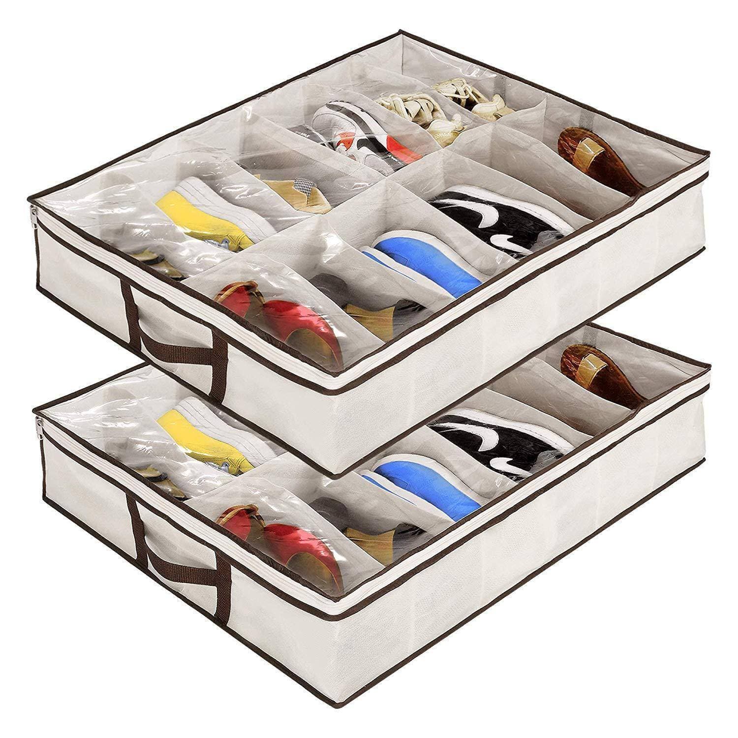 Organizer Under Bed Shoe Storage Containers Box With Clear Cover