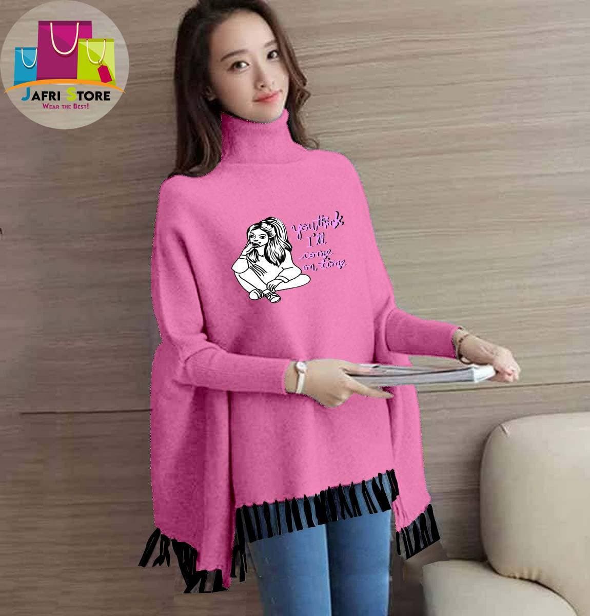 Winter Collection Ladies Printed Poncho - Pink