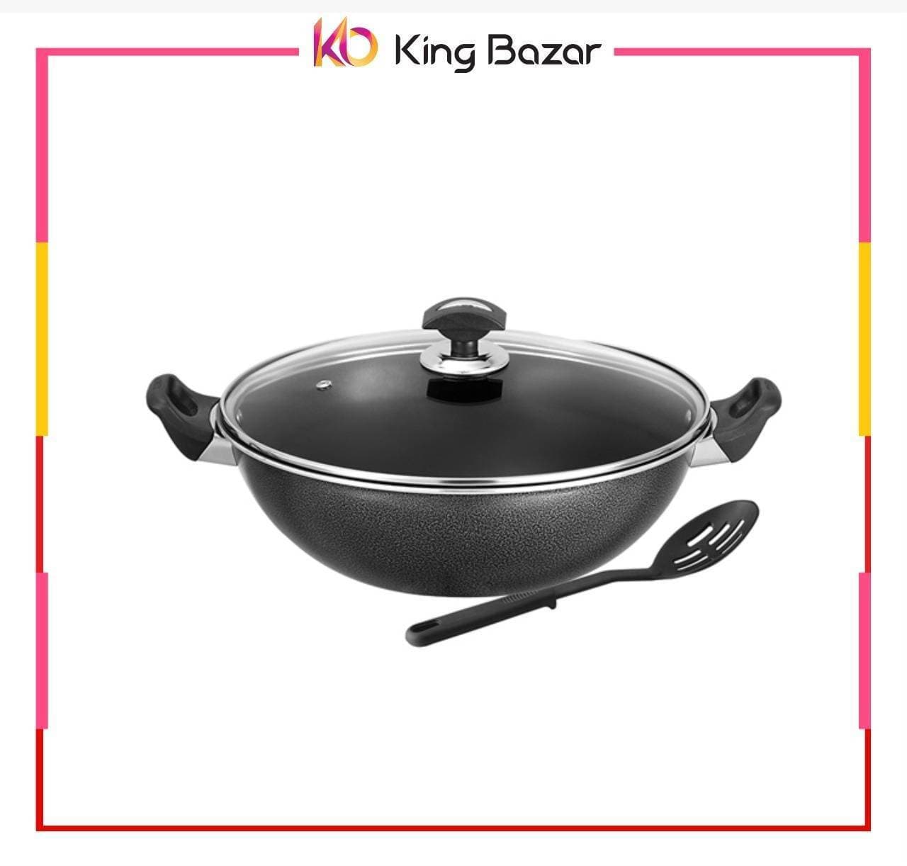 Sonex Non Stick Cooking Wok With Glass Lid - Black
