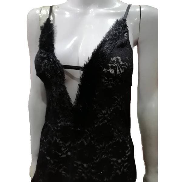 Women Velet Net Furr Lace Embroidery Lingerie Two Piece Night Dress Lingerie Set - 1200