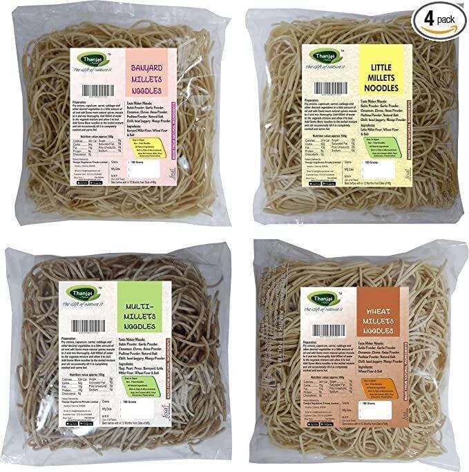 Thanjai Natural Millet Noodles 180 Grams X 4 Varities (720 Grams) Of Homemade Natural Banyard | Wheat | Little And Multi Millets Noodles( No Preservatives, No Chemicals, No Artificial Extract)