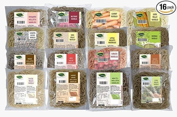 Thanjai Natural Millet Noodles (180G X 16 Varieties) Wheat, Tomato, Red Rice, Karuppu Kavuni, Carrot, Beetroot, Moringa, Kodo, Pearl, Horsegram, Barnyard, Little, Foxtail, Corn, Ragi & Multi Noodles