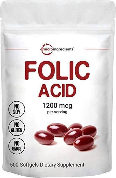 Folic Acid 1200Mcg, 500 Softgels (500 Days Supply), Premium Folic Acid Vitamin B9 With Sunflower Seed Oil For Better Absorption, Supports Heart Health And Prenatal Development, Easy To Swallow