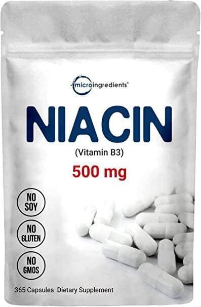 Niacin Vitamin B3 Supplement, Flush Free, Nicotinic Acid Vitamin B3 500Mg Per Count, 365 Capsules (1 Year Supply), B Complex Vitamins, Support Energy Metabolism And Metabolic Function
