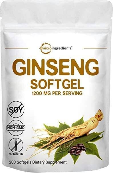 Maximum Strength Red Panax Ginseng Capsules (Korean Ginseng Extract Liquid Softgels), 1200Mg Per Serving, 200 Counts, Active Ginsenosides, Supports Energy, Immune, Mental Health, Non-Gmo