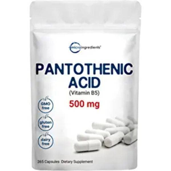 Pantothenic Acid Vitamin B5 Supplement, Vitamin B5 500Mg Per Count, 365 Capsules (1 Year Supply), B-Complex Vitamin, Support Energy Production And Nervous System, Non-Gmo