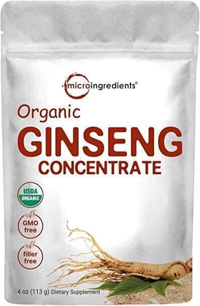 Maximum Strength Organic Korean Ginseng Root 200:1 Powder, 4 Ounce, Red Panax Ginseng Powder, Active Ginsenosides, Vegan Friendly