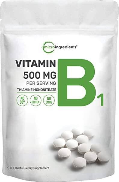 Micro Ingredients Vitamin B1 Supplement, Vitamin B1 500Mg Per Serving, 180 Tablets, Support Metabolism And Healthy Nervous System, Non-Gmo, Easy To Swallow