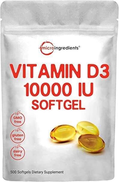 Double Strength Vitamin D3 10000 Iu, 500 Soft-Gels (500 Days Supply), Immune Vitamins, Supports Muscle Function, Joint Health, Immune System And Hair Loss Recovery, Premium Vitamin D3 Liquid, No Gmos