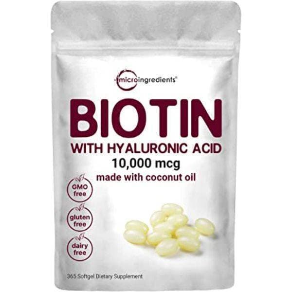 Biotin 10000Mcg Infused With Virgin Coconut Oil & Hyaluronic Acid, 365 Softgels, One-Year Supply, Supports Healthy Hair, Skin & Nails, Non-Gmo, No Gluten Vitamins