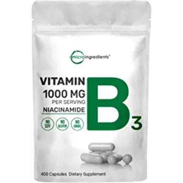 Niacinamide Vitamin B3 1000Mg Per Serving, 400 Capsules (200 Serving), Flush Free, Premium Vitamin B3 Supplement, Strongly Support Skin'S Natural Defense Mechanisms, Non-Gmo