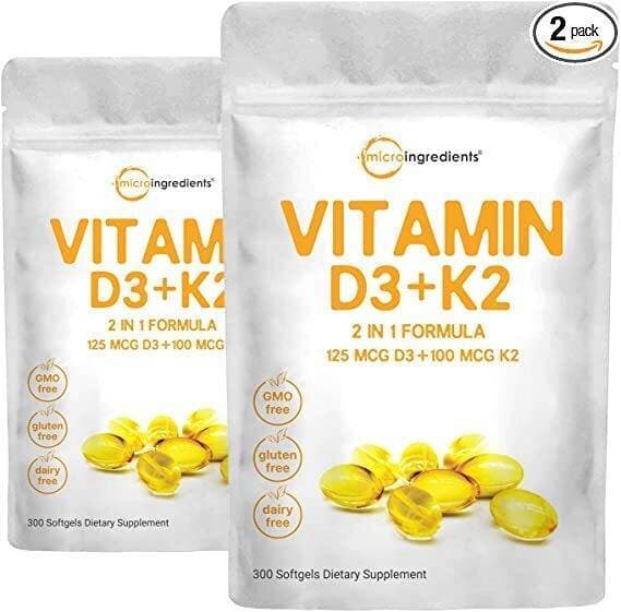 2 Pack Vitamin D3 5000Iu Plus K2, 2 In 1 Formula, Vitamin D3 Liquid With Vitamin K2, 300 Soft-Gels, Immune Vitamin Complex With Virgin Sunflower Seed Oil, Support Your Heart, Teeth & Joint Health