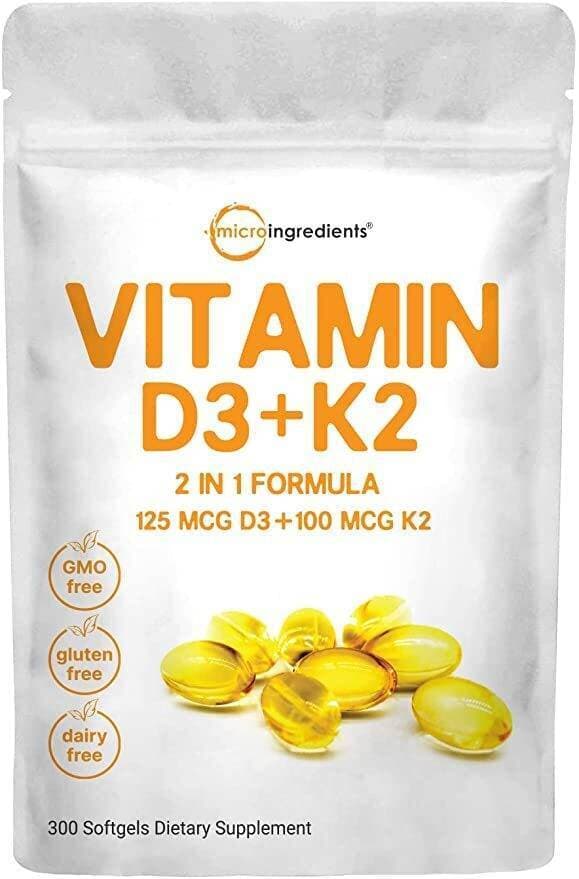 Vitamin D3 5000Iu Plus K2, 2 In 1 Formula, Vitamin D3 With Mk7 Vitamin K2, 300 Soft-Gels, Immune Vitamin Complex With Virgin Sunflower Seed Oil, Support Heart, Teeth & Joint Health, Easy To Swallow