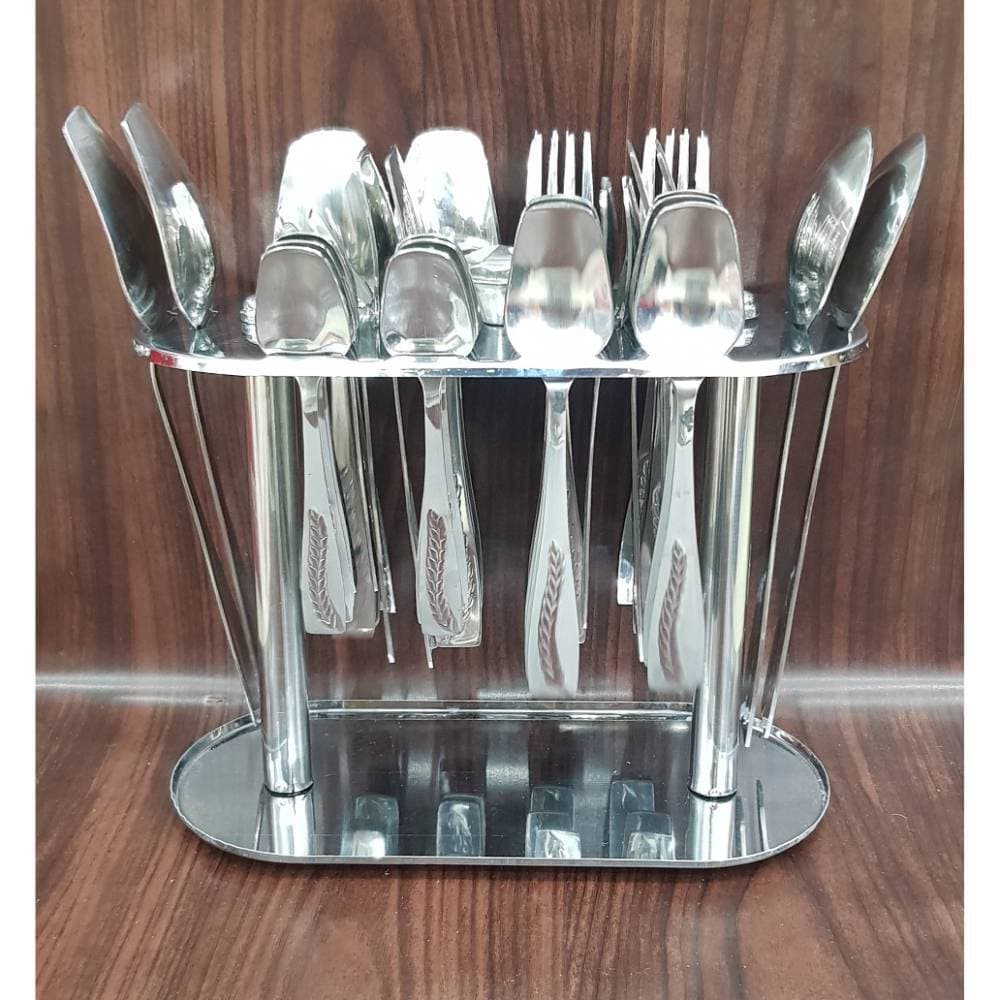37Pcs Stainless Steel Spoons Forks Cutlery Set With Holder Stand Leaf Pattern