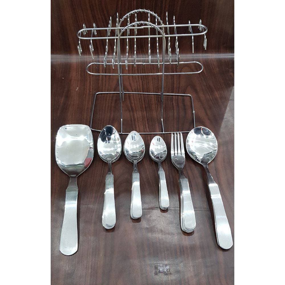 29Pcs Stainless Steel Spoons Forks Cutlery Set With Holder Stand Lines